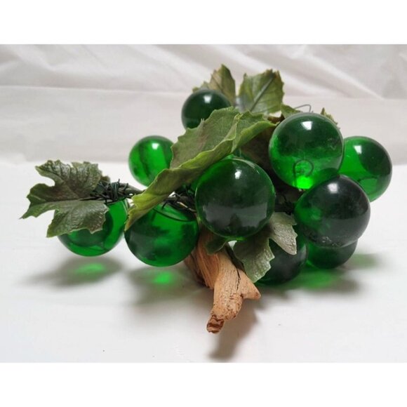 Vintage MCM Extra Large Lucite Green Grape Cluster Wired On Driftwood - READ - Picture 2 of 10